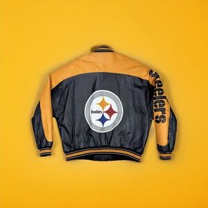 Y2K Pitt Steelers Leather Jacket XXL 58 Sports‎ Varsity Black Gold NFL Vintage